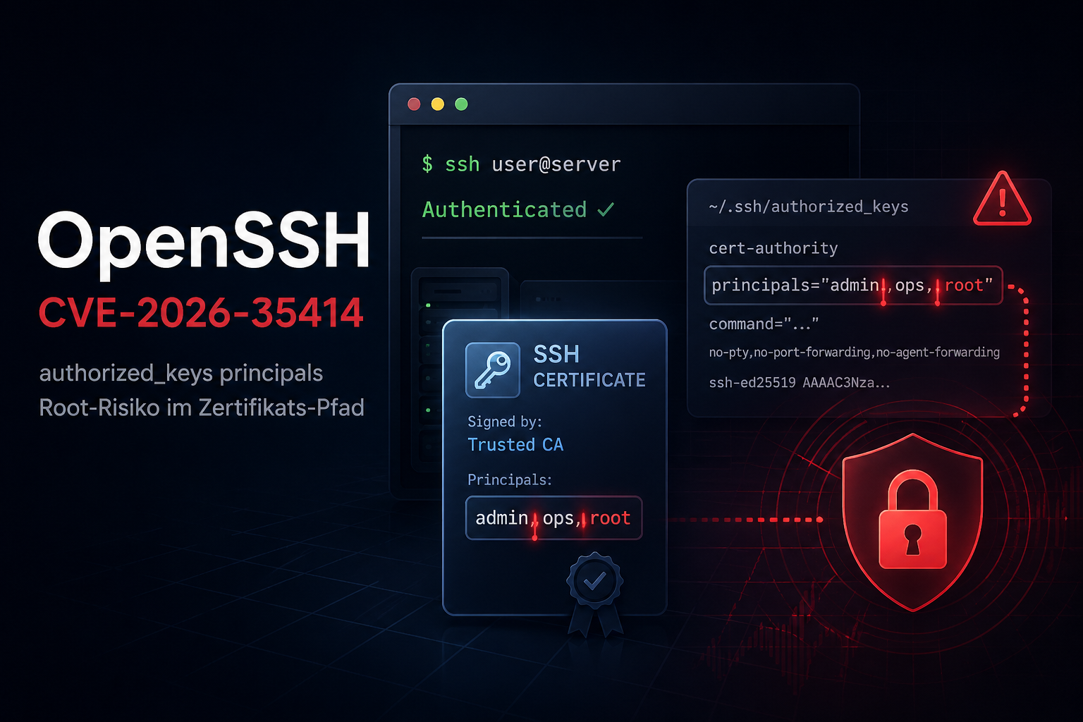OpenSSH CVE-2026-35414: Bin ich betroffen? authorized_keys principals, Root-Risiko und Sofortmaßnahmen