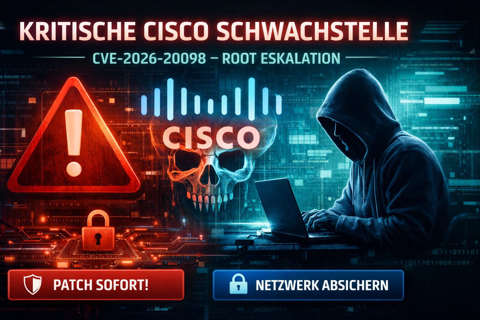 Titelbild: Cisco Schwachstelle in Meeting Management: Root Vulnerability CVE-2026-20098 – Versionen prüfen & richtig patchen – Artikel von Mika Schmidt