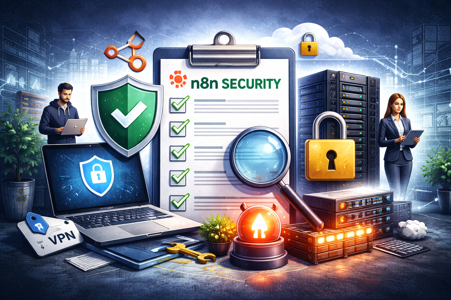Titelbild: Checkliste: Sichere n8n-Deployments für Startups, KMU & Enterprise – Artikel von Mika Schmidt