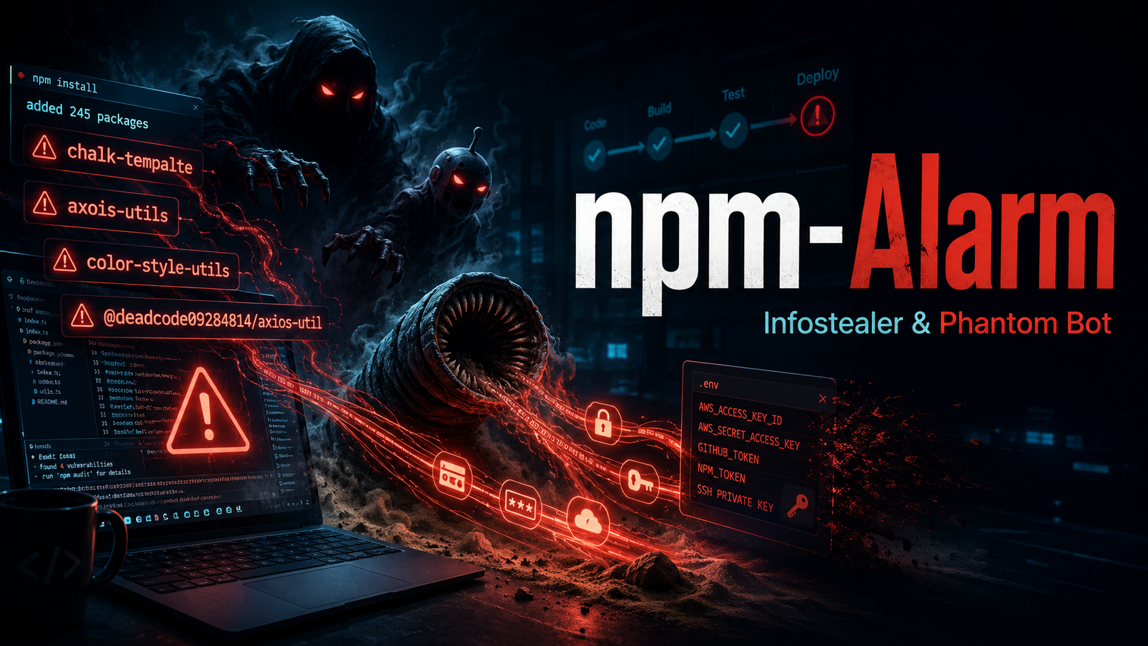 Titelbild: Shai-Hulud-Klon in npm: Infostealer und Phantom Bot bedrohen Entwickler – Artikel von Mika Schmidt